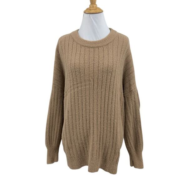 aerie Sweaters - Aerie Sweater Womens S Small Stone Fuzzy Cozy Ribbed Oversized Crewneck Pullover